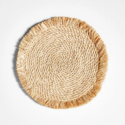 Obumu Braided Raffia Round Placemat with Fringe