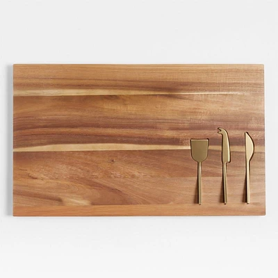 Octavia Large Wood Board with Cheese Knives