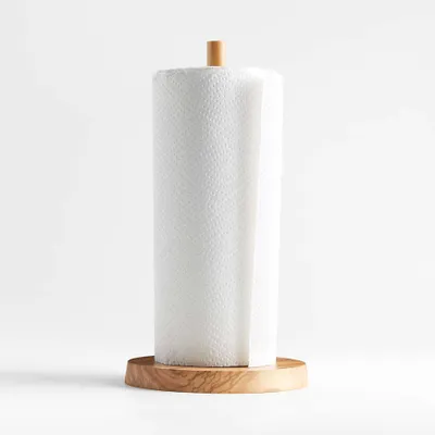 Olivewood and Matte White Paper Towel Holder