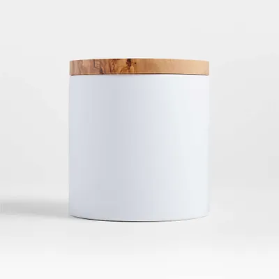 Small Olivewood and Matte Ceramic Canister