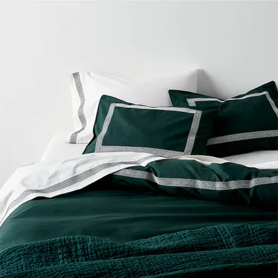 Hotel Organic Cotton Linen Embroidered Spruce Green Full/Queen Duvet Cover