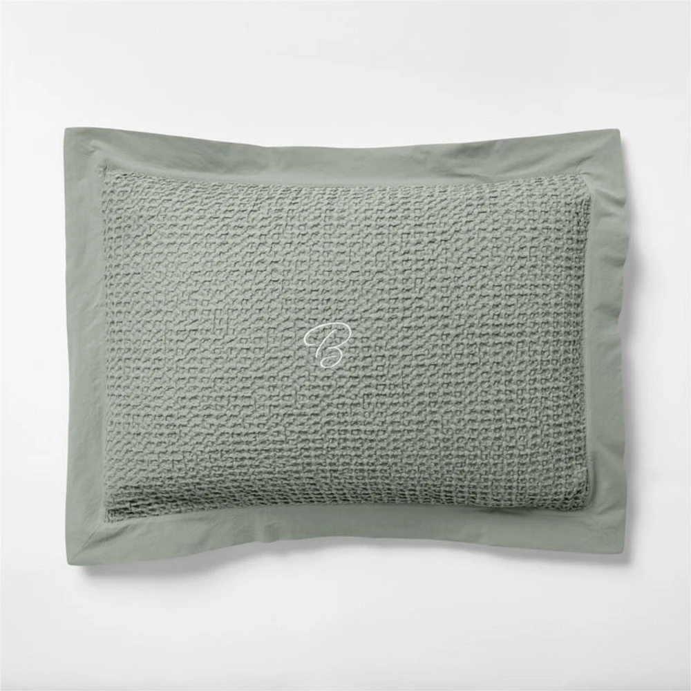 Organic Cotton Waffle Sage Shadow Green King Bed Pillow Sham