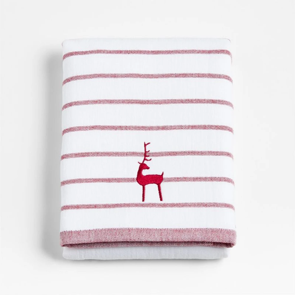 Organic Cotton Luminous Red Reindeer Embroidered Guest Towel