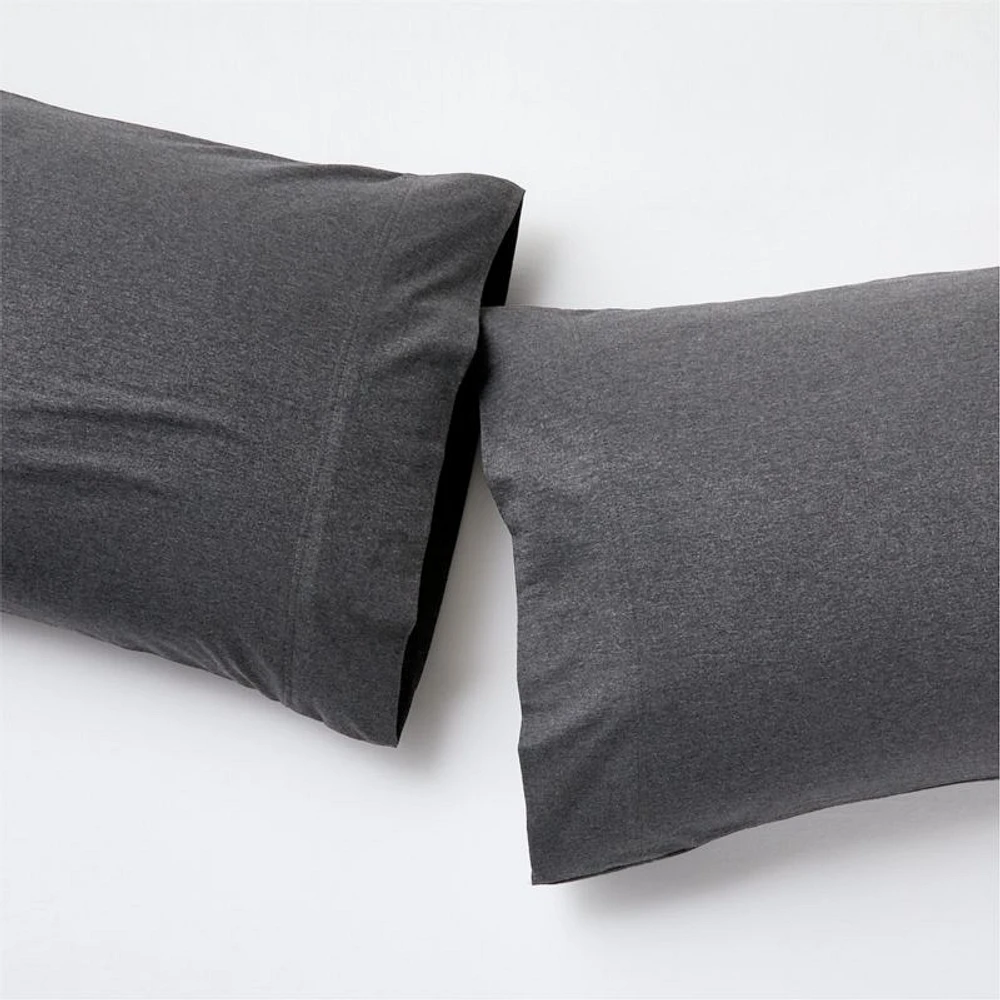 Cozysoft Organic Cotton Jersey Charcoal Grey Standard Pillowcases, Set of 2