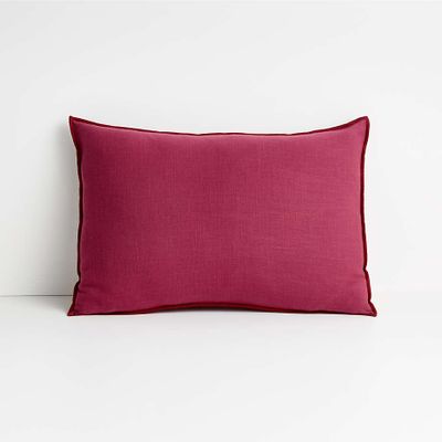 Beet Red 22"x15" Merrow Stitch Cotton Throw Pillow with Feather-Down Insert