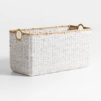 Osana White Wicker Large Toy Storage Bin with Rattan Handles