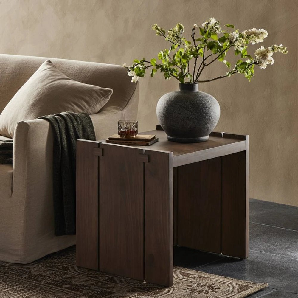 Oscar Brown Pine Wood Rectangular End Table