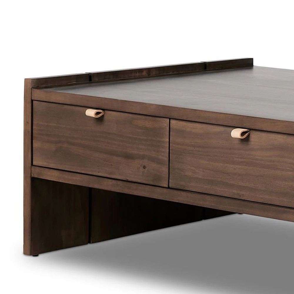 Oscar Brown Pine Wood 52" Rectangular Storage Coffee Table