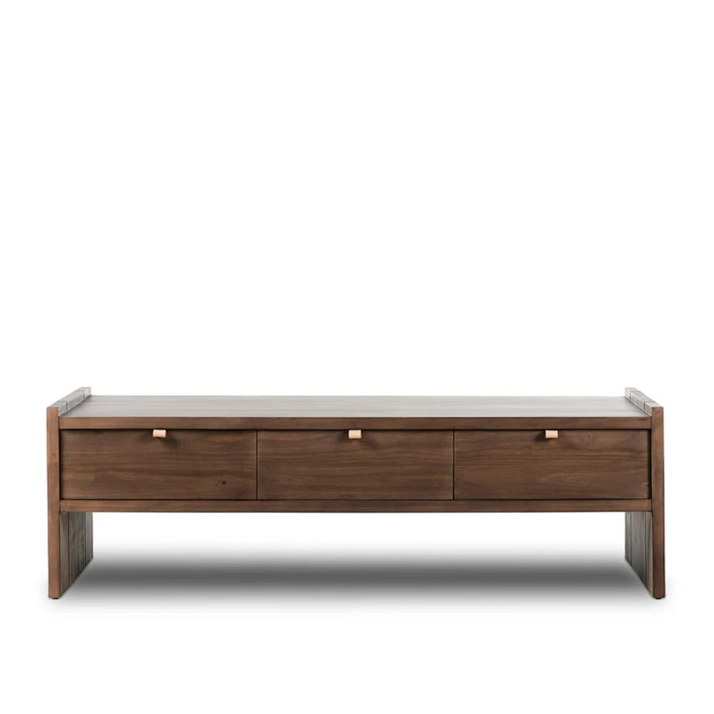 Oscar Brown Pine Wood 52" Rectangular Storage Coffee Table