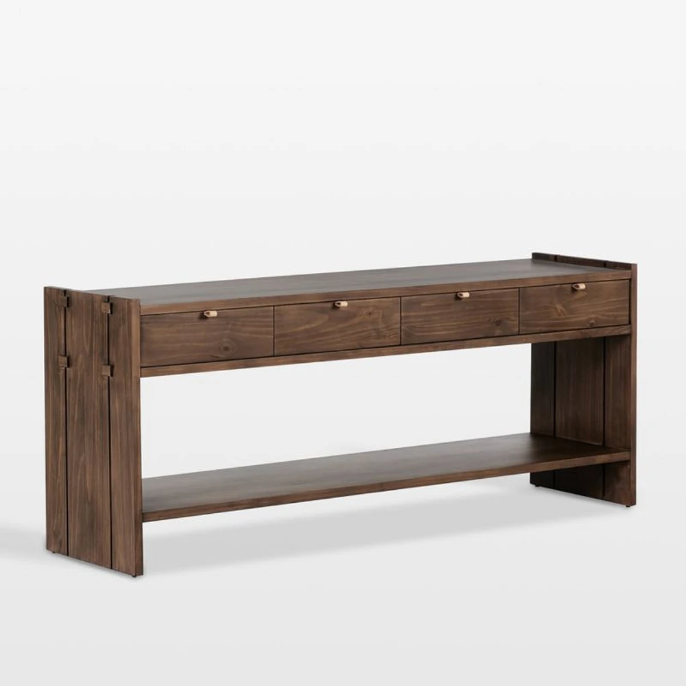 Oscar Brown Pine Wood 78" Rectangular Storage Console Table