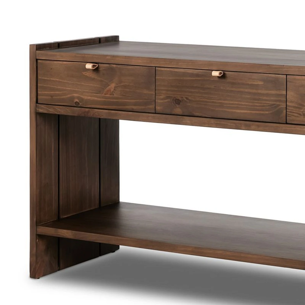 Oscar Brown Pine Wood 78" Rectangular Storage Console Table