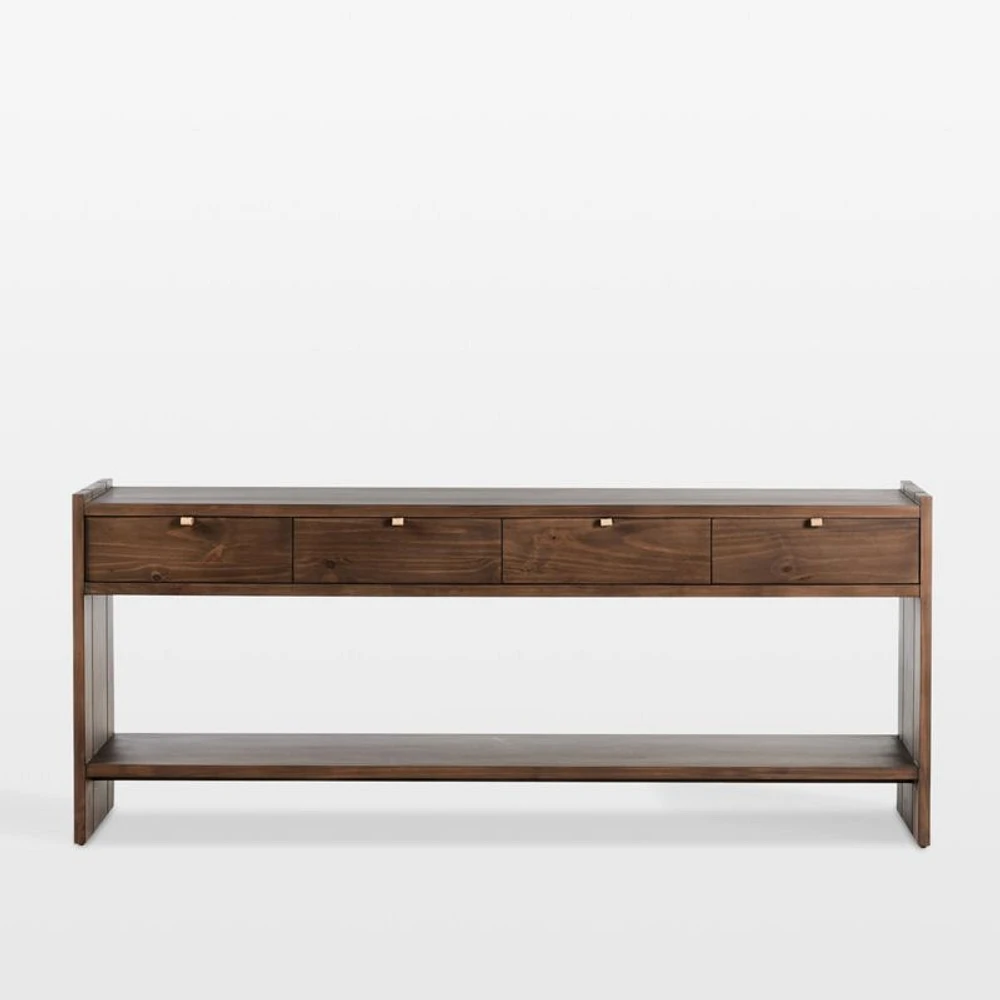 Oscar Brown Pine Wood 78" Rectangular Storage Console Table