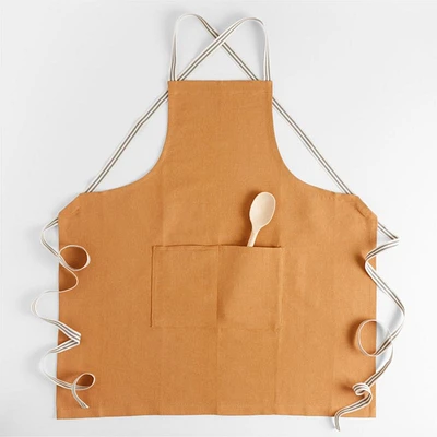Oslo Cross-Back Brown Linen-Organic Cotton Apron with Pocket