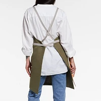 Oslo Cross-Back Green Linen-Organic Cotton Apron with Pocket