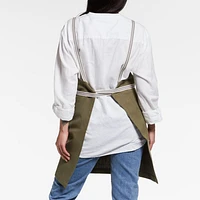 Oslo Cross-Back Green Linen-Organic Cotton Apron with Pocket