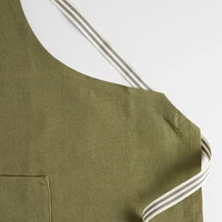 Oslo Cross-Back Green Linen-Organic Cotton Apron with Pocket