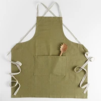 Oslo Cross-Back Green Linen-Organic Cotton Apron with Pocket