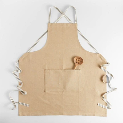 Oslo Cross-Back Natural Linen-Organic Cotton Apron with Pocket