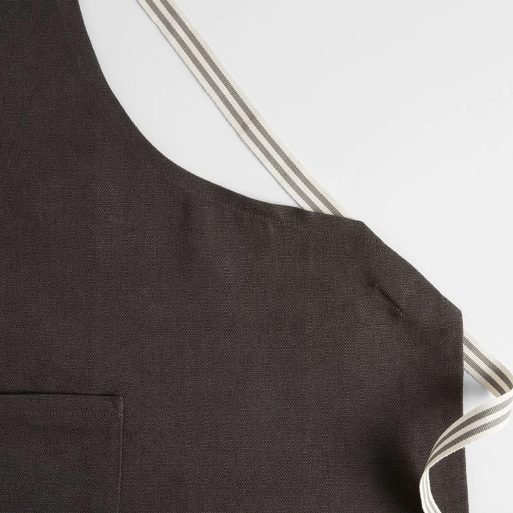 Oslo Cross-Back Gray Linen-Organic Cotton Apron with Pocket