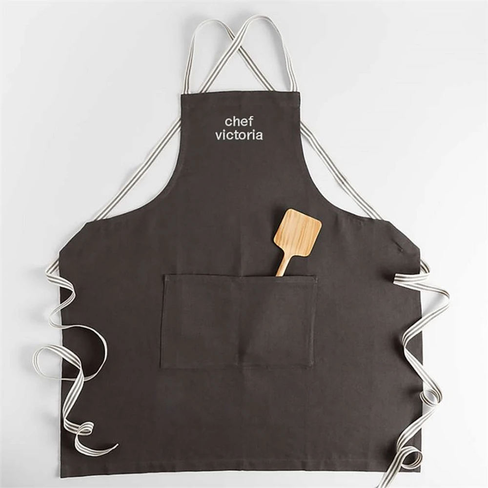 Oslo Cross-Back Gray Linen-Organic Cotton Apron with Pocket