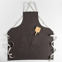 Oslo Cross-Back Gray Linen-Organic Cotton Apron with Pocket