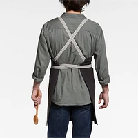 Oslo Cross-Back Gray Linen-Organic Cotton Apron with Pocket