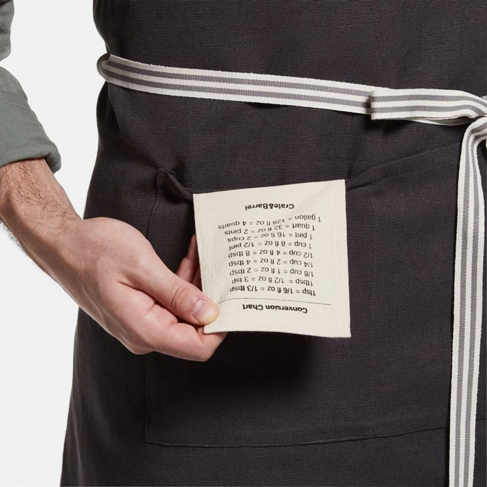 Oslo Cross-Back Gray Linen-Organic Cotton Apron with Pocket