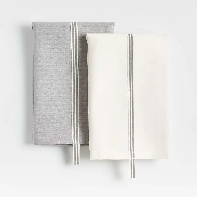 Clovis Black Edge Cotton Tea Kitchen Dish Towels, Set of 2 +