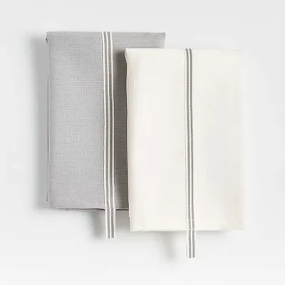Oslo Grey & White Cotton Dish Towels, Set of 2