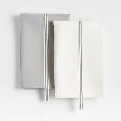 Oslo Grey & White Cotton Dish Towels, Set of 2