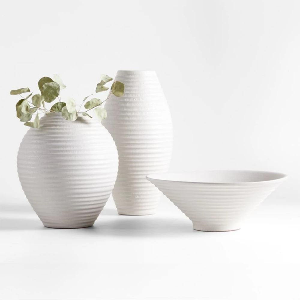 Otsu Round White Ceramic Textured Vase 12"