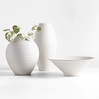 Otsu Round White Ceramic Textured Vase 12"