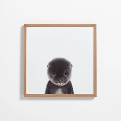 Baby Sea Otter Walnut Wood Framed Wall Art Print