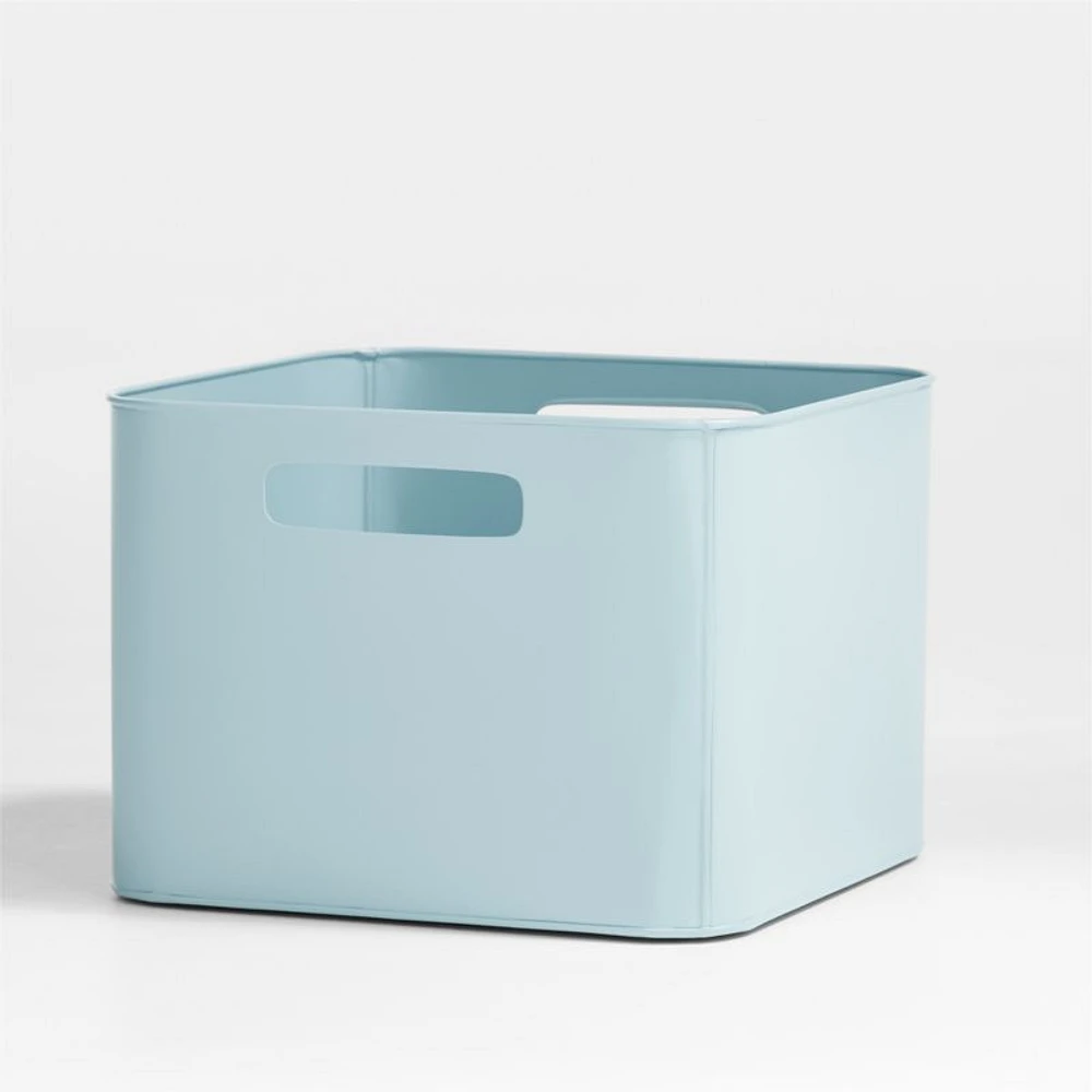 Outline Cloud Blue Medium Metal Storage Bin with Wood Lid