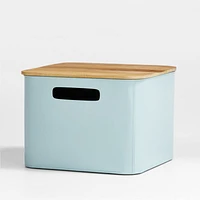 Outline Cloud Blue Medium Metal Storage Bin with Wood Lid