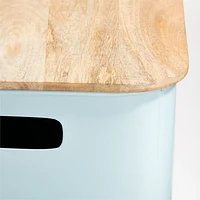 Outline Cloud Blue Medium Metal Storage Bin with Wood Lid