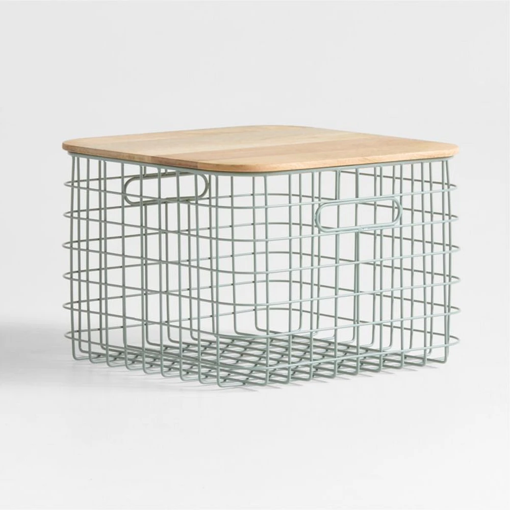 Outline Wire Metal Floor Storage Bin with Wood Lid