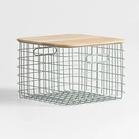 Outline Wire Metal Floor Storage Bin with Wood Lid