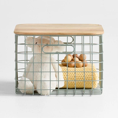 Outline Wire Metal Floor Storage Bin with Wood Lid