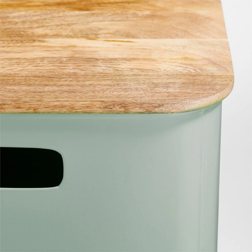Outline Sage Large Metal Floor Storage Bin with Wood Lid