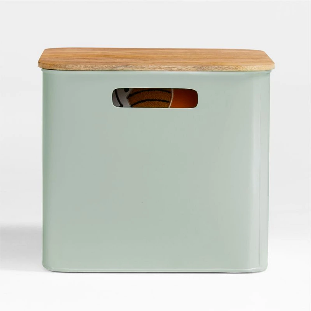 Outline Sage Large Metal Floor Storage Bin with Wood Lid