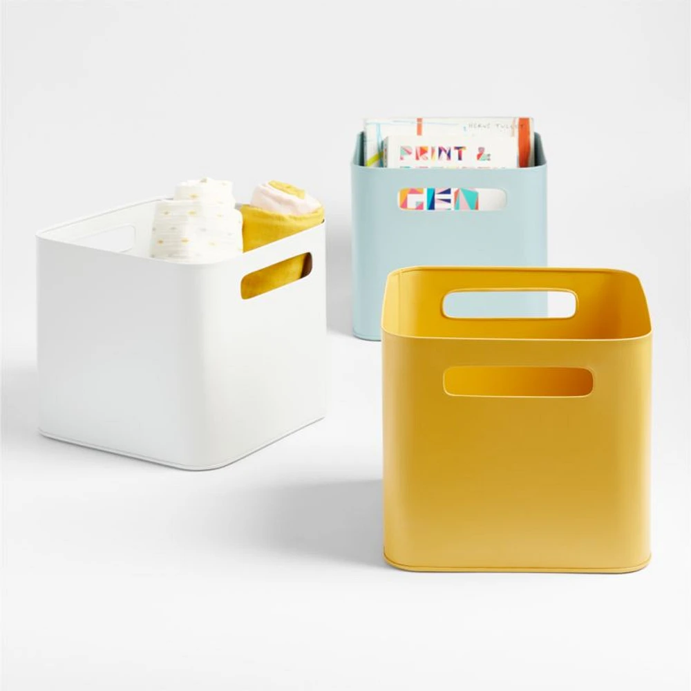 Outline White Metal Storage Bin with Handles