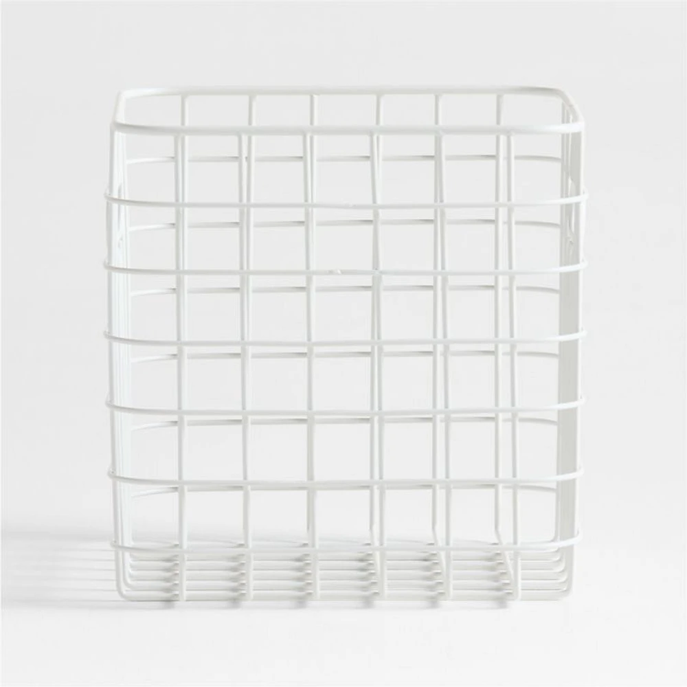 Outline White Wire Metal Storage Bin with Handles