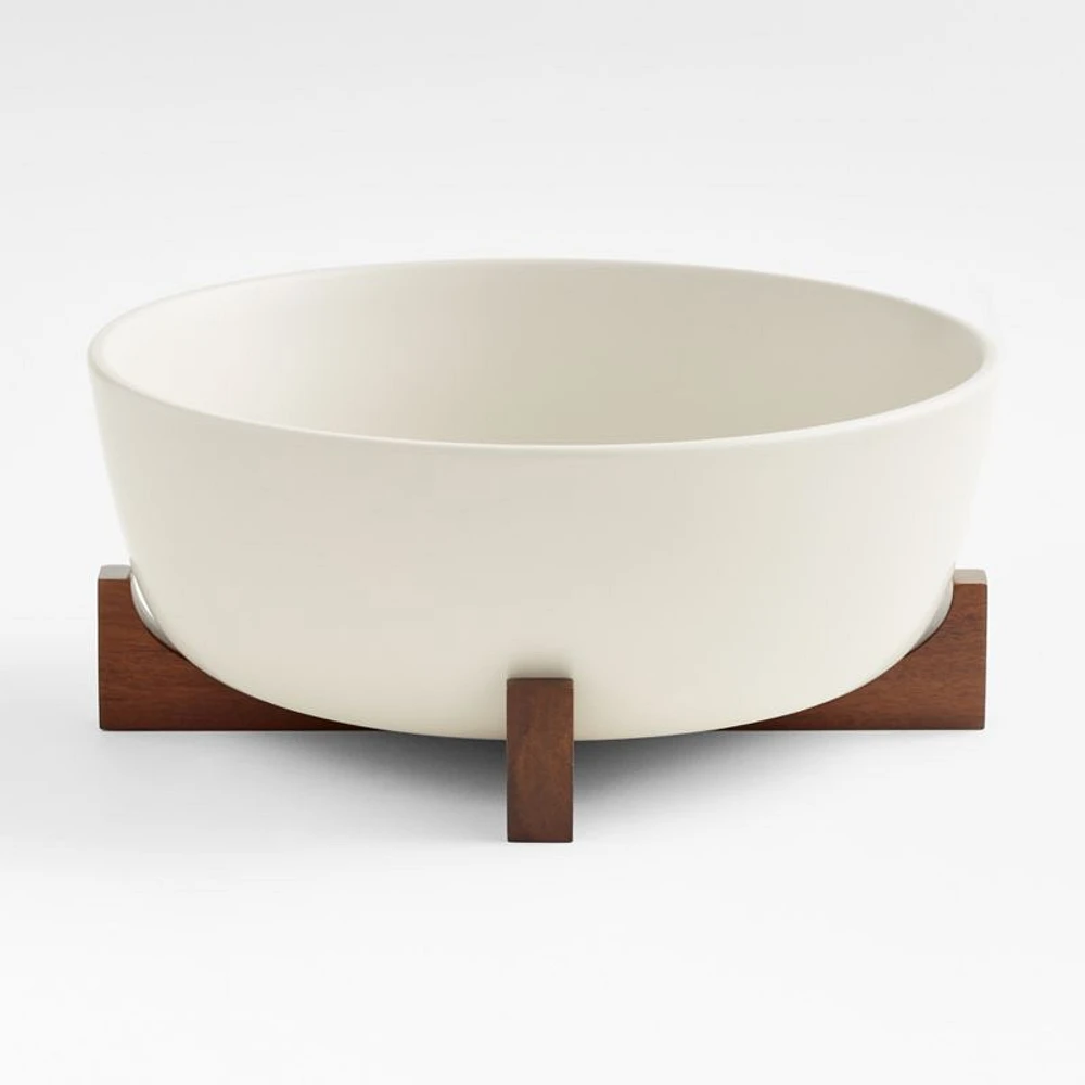 Oven-to-Table Serving Bowl with Dark Wood Trivet