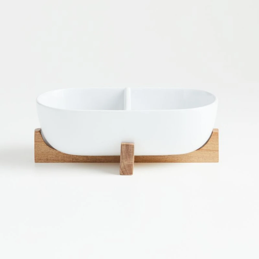Oven-to-Table Two-Part Serving Dish with Wood Stand