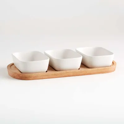 Oven-to-Table Oval Serving Bowls with Oval Wood Stand