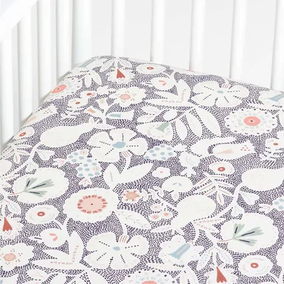 Paquita Organic Cotton Pink Floral Baby Crib Fitted Sheet