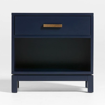 Parke Navy Blue Wood Kids Nightstand with Drawer