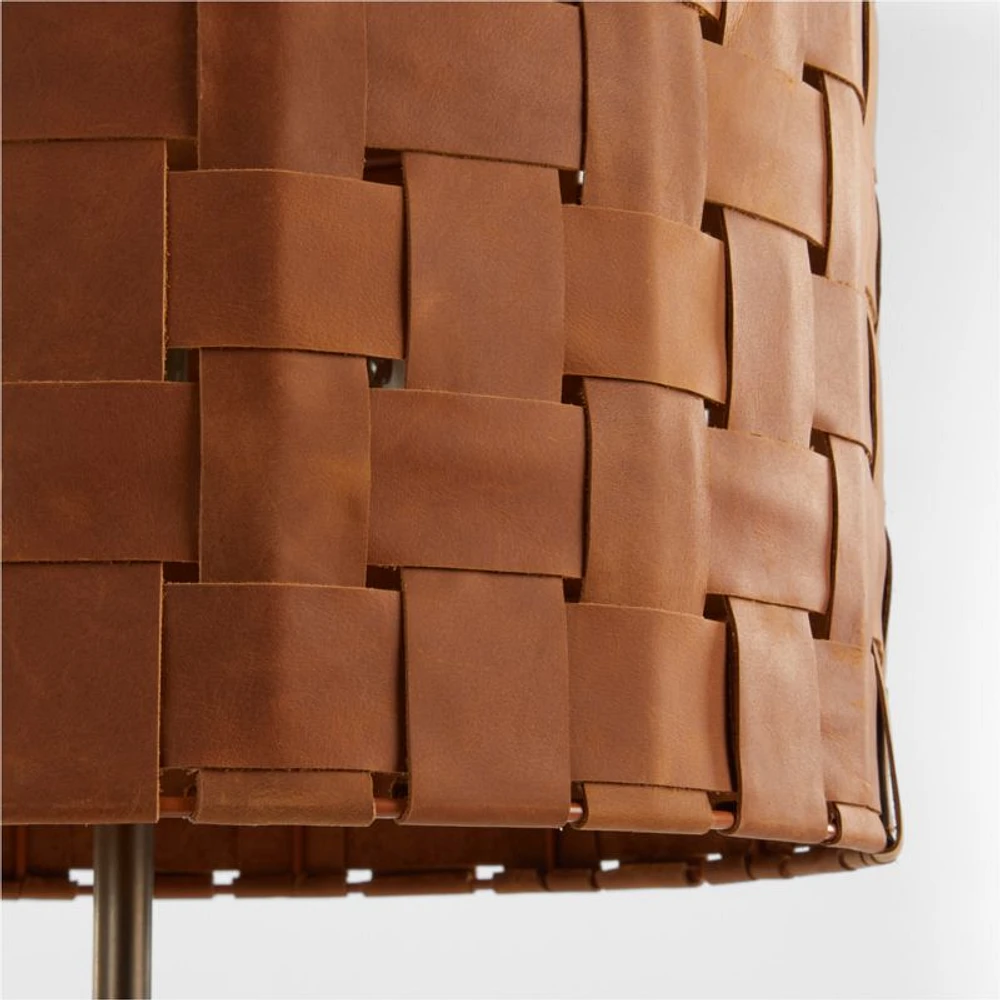 Shinola Parker Wood Table Lamp with Woven Leather Shade