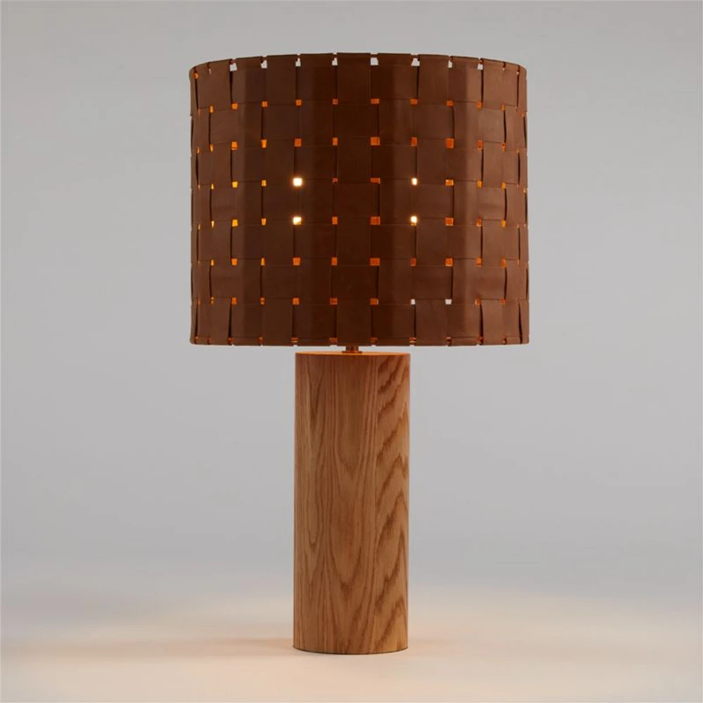Shinola Parker Wood Table Lamp with Woven Leather Shade